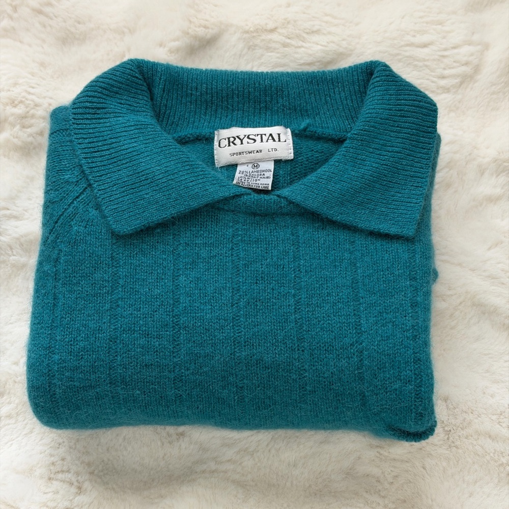 Crystal Sportswear Lambswool/Angora Blend Turquoise Vintage Sweater-M - Picture 10 of 16